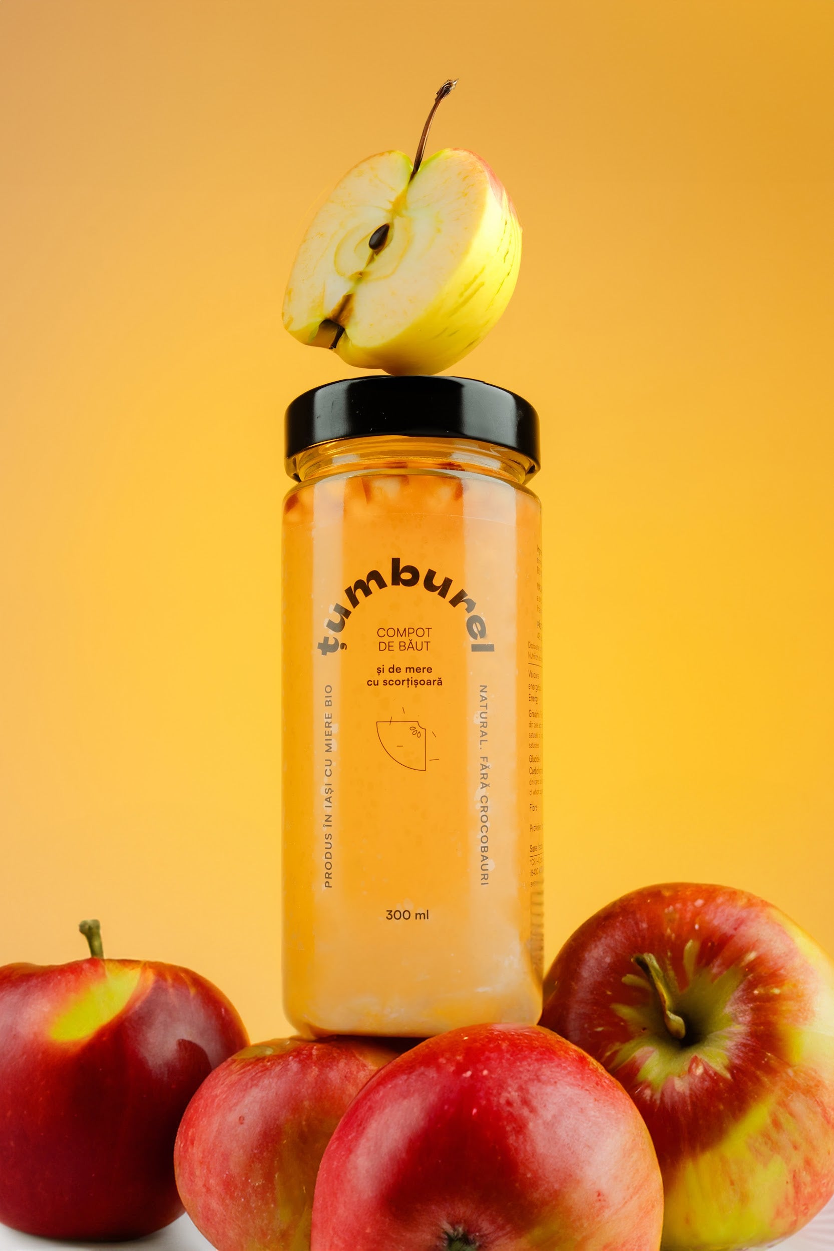 Compot de Mere și Scorțișoară Țumburel, Băutură Răcoritoare Fără Zahăr, cu Miere de Albine 300ml